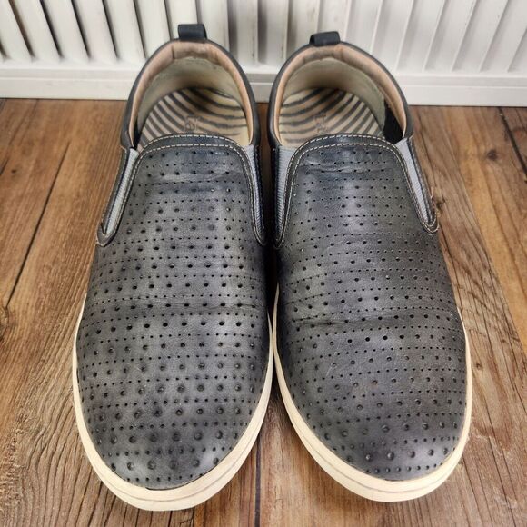 Womens 10 Taos Court Charcoal Gray Leather Perforated Round Toe Loafers Shoes - Picture 8 of 10